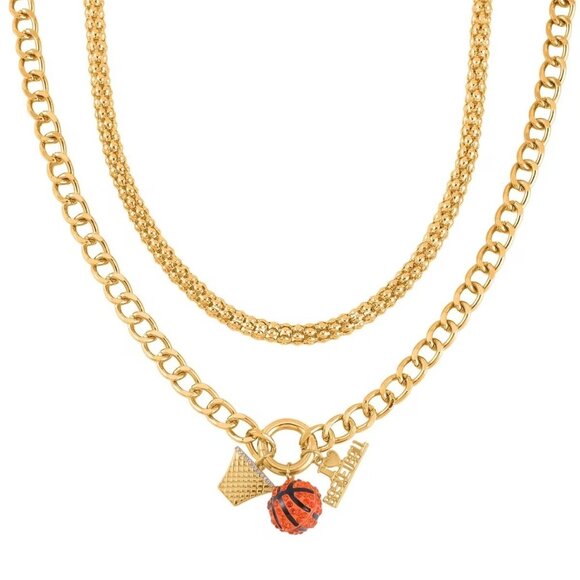 Unbranded Other - Basketball Orange Austrian Crystal Enameled Charm Goldtone Necklace